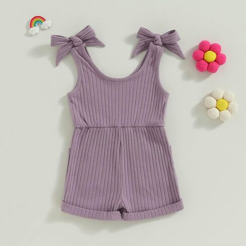 TheFound Baby Girl Summer Outfit Strap Bowknot Ribbed Romper Infant Newborn Baby Jumpsuit Toddler Girl Rompers Outfit in Saudi Arabia