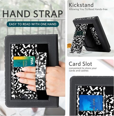 CoBak Case with Stand for Kindle Paperwhite - Durable PU Leather Cover with Auto Sleep Wake, Card Slot, Hand Strap Feature - Fits Kindle Paperwhite 11th Generation 6.8" Signature Edition 2021 Released in Saudi Arabia