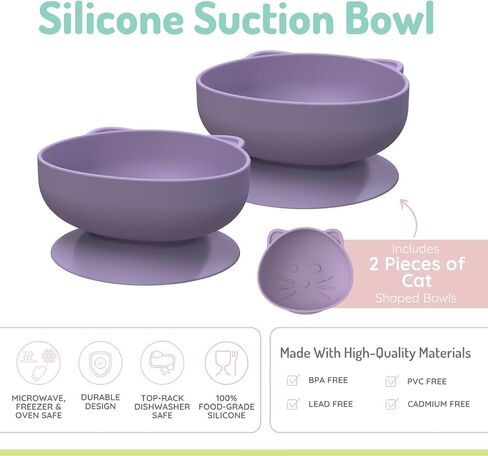 melii Silicone Suction Bowls for Babies and Toddlers, Cat, 10.1 oz - 2 Pack, 100% Food Grade Silicone, Animal Shaped, BPA Free, Dishwasher & Microwave Safe in Saudi Arabia