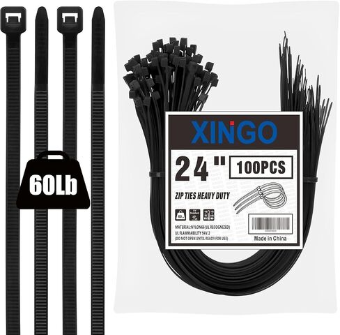 24 inch Black Zip Ties Heavy Duty (100 Pack), 60lb Tensile Strength, UV Resistant Cable Ties for indoor and outdoor use in Saudi Arabia