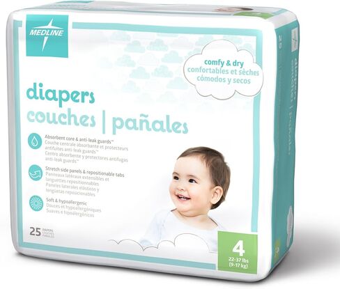 حفاضات أطفال ميدلاين بريميوم للاستعمال مرة واحدة، ماصة وناعمة للغاية للبشرة الحساسة، مقاس 7 (41+ رطل)، عبوة من 25 قطعة in Kuwait