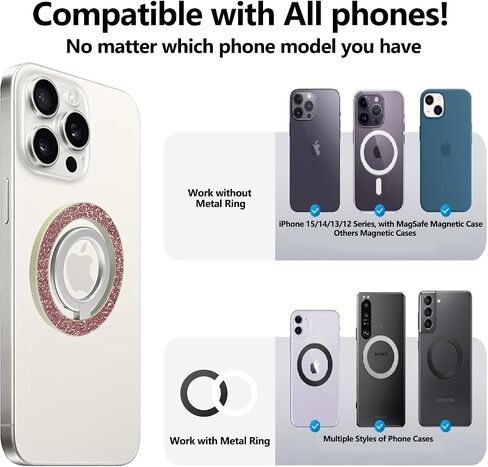 Magnetic Phone Ring Holder for MagSafe pop Socket,【360° Rotation】 Phone Ring Mag-Safe Accessories with for iPhone 15/14/13/12 Series/Samsung/Google,Pop Socket for iPhone(Glitter Silver) in Saudi Arabia