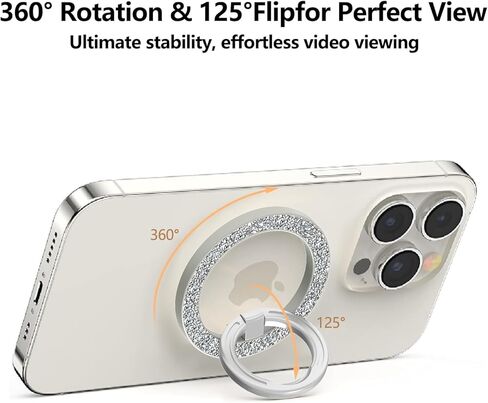 حامل حلقة هاتف مغناطيسي لمقبس MagSafe pop، 【دوران 360 درجة 】 ملحقات Mag-Safe لحلقة الهاتف مع سلسلة iPhone 15/14/13/12/Samsung/Google، مقبس Pop لهاتف iPhone (فضي لامع) in Kuwait
