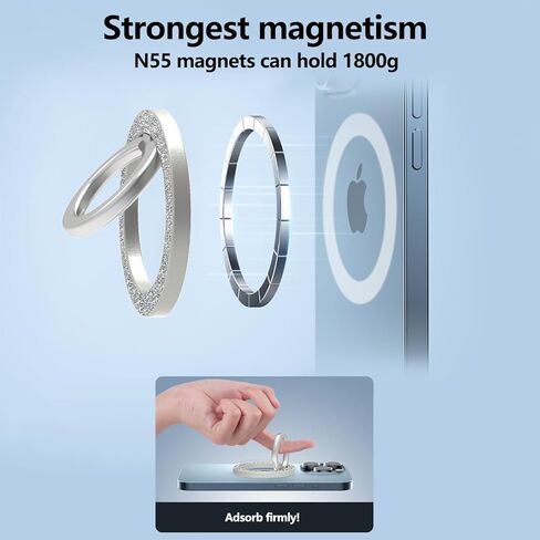 حامل حلقة هاتف مغناطيسي لمقبس MagSafe pop، 【دوران 360 درجة 】 ملحقات Mag-Safe لحلقة الهاتف مع سلسلة iPhone 15/14/13/12/Samsung/Google، مقبس Pop لهاتف iPhone (فضي لامع) in Kuwait
