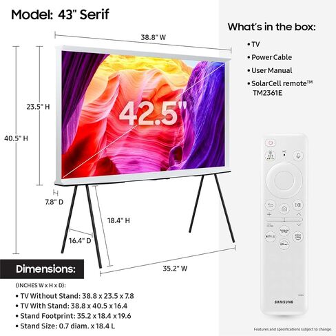 SAMSUNG 43-Inch Class QLED 4K The Serif LS01D Series Quantum HDR Smart TV with 360 L-Shape Design, Anti-Reflection Matte Display, Detachable Easel Stand, Alexa Built-in (QN43LS01D, 2024 Model) in Saudi Arabia
