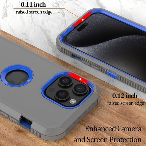 for iPhone 15 Pro Max Phone Case: Heavy Duty Shockproof Armor Protector Case Cover with Belt Clip Holster for Apple iPhone 15 Pro Max 6.7 Phone Case (Gray+Blue) in Saudi Arabia