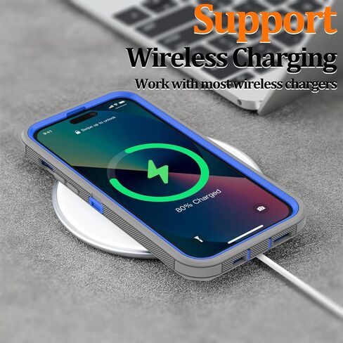 for iPhone 15 Pro Max Phone Case: Heavy Duty Shockproof Armor Protector Case Cover with Belt Clip Holster for Apple iPhone 15 Pro Max 6.7 Phone Case (Gray+Blue) in Saudi Arabia