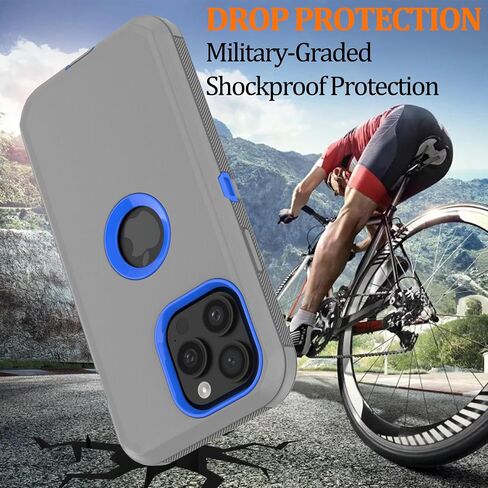 for iPhone 15 Pro Max Phone Case: Heavy Duty Shockproof Armor Protector Case Cover with Belt Clip Holster for Apple iPhone 15 Pro Max 6.7 Phone Case (Gray+Blue) in Saudi Arabia