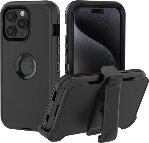 for iPhone 15 Pro Max Phone Case: Heavy Duty Shockproof Armor Protector Case Cover with Belt Clip Holster for Apple iPhone 15 Pro Max 6.7 Phone Case (Gray+Blue) in Saudi Arabia
