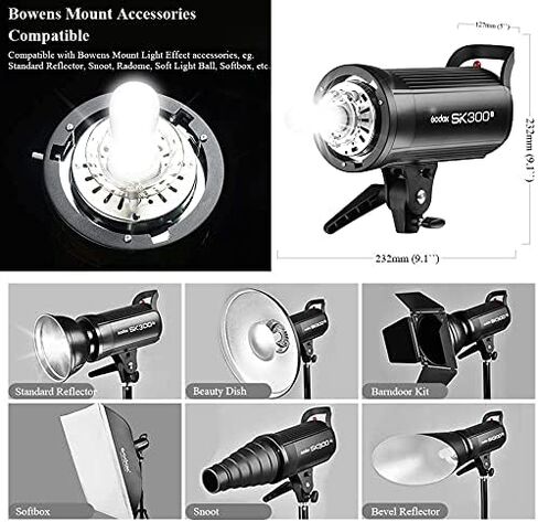 Godox SK300II 300Ws GN58 5600K Studio Strobe Light Bowens Mount Monolight Flash with BD-04 Barn Door Color Filters Reflector Set in Saudi Arabia