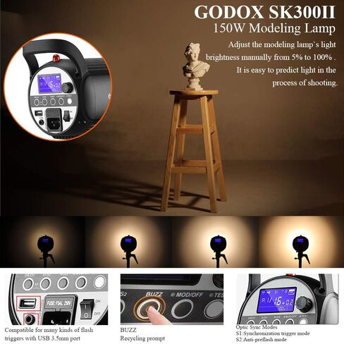 Godox SK300II 300Ws GN58 5600K Studio Strobe Light Bowens Mount Monolight Flash with BD-04 Barn Door Color Filters Reflector Set in Saudi Arabia