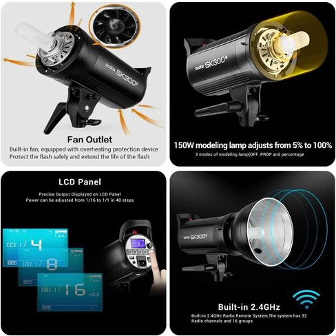 Godox SK300II 300Ws GN58 5600K Studio Strobe Light Bowens Mount Monolight Flash with BD-04 Barn Door Color Filters Reflector Set in Saudi Arabia