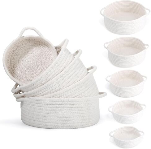 Set of 5 Rope Basket, Round Small Woven Baskets for Storage, Gift Basket Empty, Small Cotton Rope Baskets for Organizing, Home Decor Coiled Baskets, Montessori Shelf Toy Storage (Off White) in Saudi Arabia