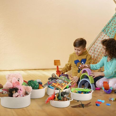 Set of 5 Rope Basket, Round Small Woven Baskets for Storage, Gift Basket Empty, Small Cotton Rope Baskets for Organizing, Home Decor Coiled Baskets, Montessori Shelf Toy Storage (Off White) in Saudi Arabia