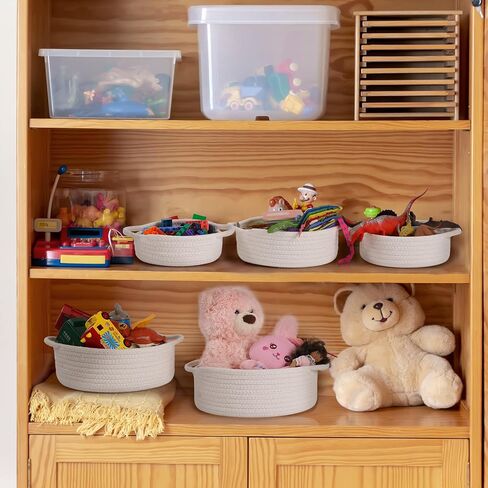 Set of 5 Rope Basket, Round Small Woven Baskets for Storage, Gift Basket Empty, Small Cotton Rope Baskets for Organizing, Home Decor Coiled Baskets, Montessori Shelf Toy Storage (Off White) in Saudi Arabia