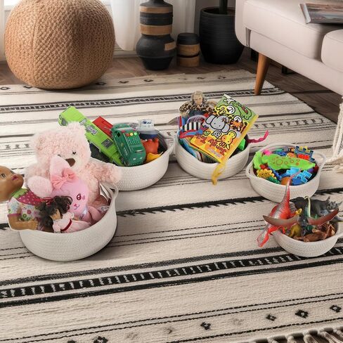 Set of 5 Rope Basket, Round Small Woven Baskets for Storage, Gift Basket Empty, Small Cotton Rope Baskets for Organizing, Home Decor Coiled Baskets, Montessori Shelf Toy Storage (Off White) in Saudi Arabia