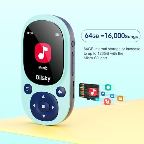 64GB MP3 Player with Bluetooth 5.0, Portable Hi-Fi Music Player with Clip, Ultra-Lightweight Sports Running Pedometer MP3 Player with Wired Headphone, FM Radio, Micro SD Card Expandable up to 128GB… in Saudi Arabia