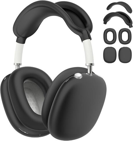 غطاء حافظة من السيليكون لسماعات AirPods Max، أغطية أكواب الأذن Airpods Max / غطاء وسادة الأذن / غطاء عصابة الرأس / وسادة عصابة الرأس Max، ملحقات 4 في 1 لـ Apple AirPods Max (أسود) in Kuwait