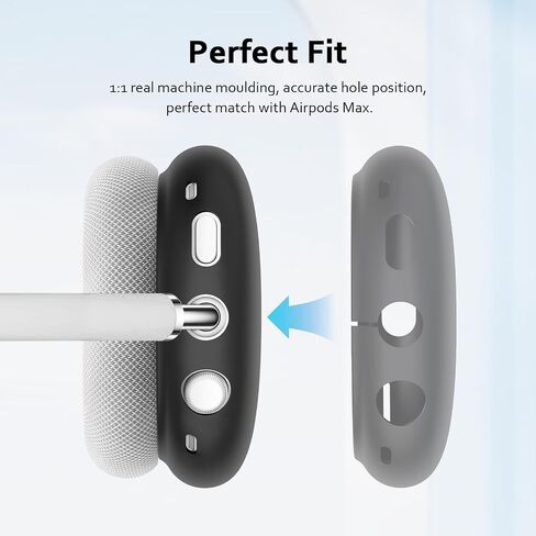 غطاء حافظة من السيليكون لسماعات AirPods Max، أغطية أكواب الأذن Airpods Max / غطاء وسادة الأذن / غطاء عصابة الرأس / وسادة عصابة الرأس Max، ملحقات 4 في 1 لـ Apple AirPods Max (أسود) in Kuwait