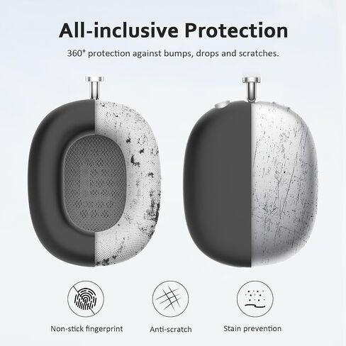 غطاء حافظة من السيليكون لسماعات AirPods Max، أغطية أكواب الأذن Airpods Max / غطاء وسادة الأذن / غطاء عصابة الرأس / وسادة عصابة الرأس Max، ملحقات 4 في 1 لـ Apple AirPods Max (أسود) in Kuwait