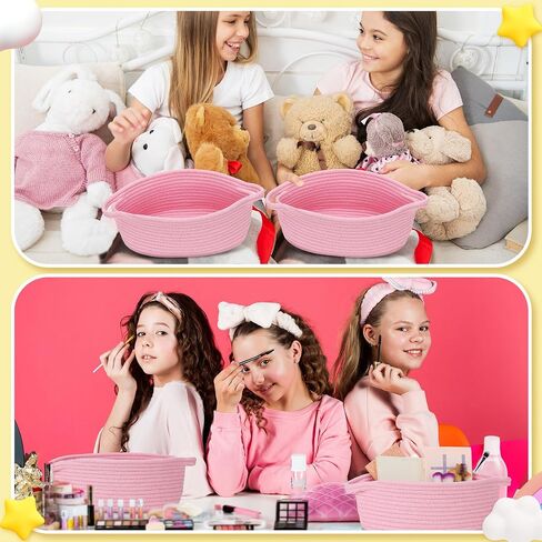 4 Pcs Small Woven Basket with Gift Bags and Ribbons Cute Baby Gift Basket Empty Small Rope Basket for Storage 12"X 8" X 5" Baby Toy Basket with Handles Cotton Rope Basket for Decor, Pink in Saudi Arabia