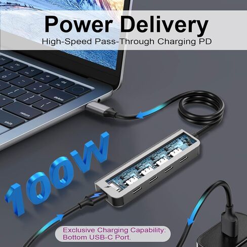 VCOM 10Gbps USB C Hub，5 Ports USB C Splitter with 100W Power Delivery，Portable USB C Multiport Adapter Compatible with MacBook Pro/Air, Surface Pro, Dell, HP, Microsoft, Not Support Monitor (Blue) in Saudi Arabia