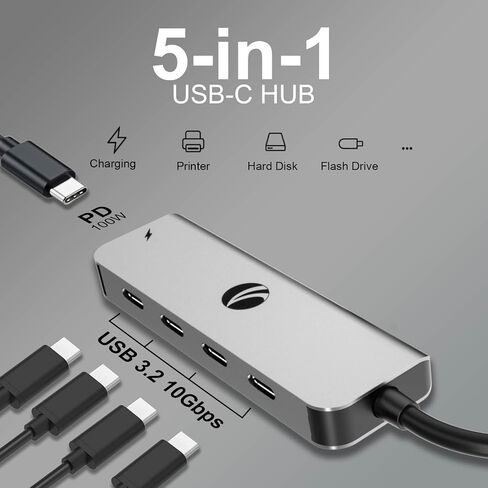 VCOM 10Gbps USB C Hub，5 Ports USB C Splitter with 100W Power Delivery，Portable USB C Multiport Adapter Compatible with MacBook Pro/Air, Surface Pro, Dell, HP, Microsoft, Not Support Monitor (Blue) in Saudi Arabia