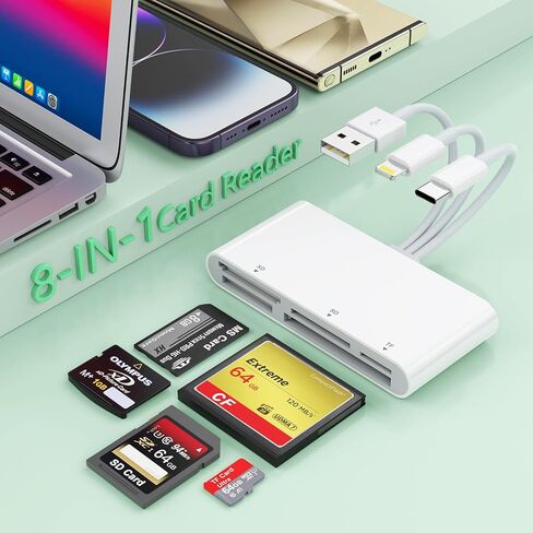 SD/TF/CF/MS/XD Card Reader for iPhone/USB C/Computer, 5 in 1 Multi Memory Card Reader OTG Adapter Hub for Micro SD/SD,XD Picture Card Reader with Lightning/USB-C/USB A Memory Stick pro Duo Adapter in Saudi Arabia