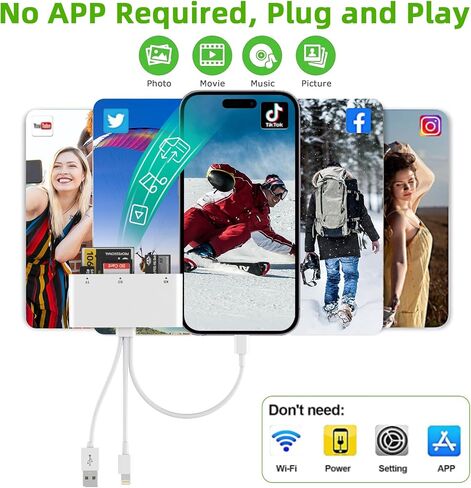 SD/TF/CF/MS/XD Card Reader for iPhone/USB C/Computer, 5 in 1 Multi Memory Card Reader OTG Adapter Hub for Micro SD/SD,XD Picture Card Reader with Lightning/USB-C/USB A Memory Stick pro Duo Adapter in Saudi Arabia