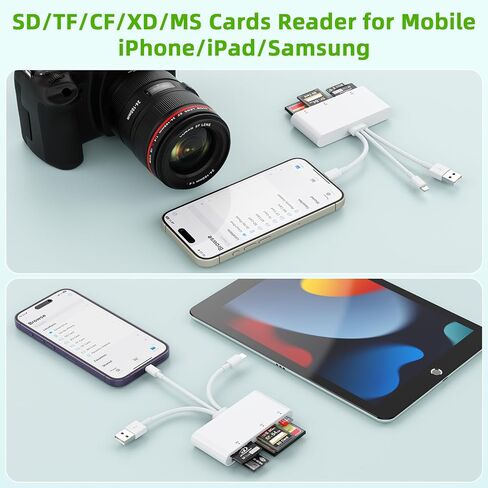 SD/TF/CF/MS/XD Card Reader for iPhone/USB C/Computer, 5 in 1 Multi Memory Card Reader OTG Adapter Hub for Micro SD/SD,XD Picture Card Reader with Lightning/USB-C/USB A Memory Stick pro Duo Adapter in Saudi Arabia