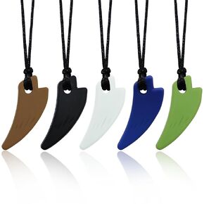 Chew Necklaces for Sensory Kids, 5 Pack Saber Tooth Sensory Chew Necklaces for Boys and Girls with Autism, ADHD, SPD, Chewing, Biting, Teething, Silicone Oral Chew Toy for Adults Reduce Anxiety Fidget