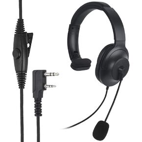 Single Side Noise Cancelling Headset Overhead Radio Headphone with Boom Mic PTT for Kenwood 2 Pin for Baofeng UV-5R AR-152 UV-82HP BF-F8HP BF-888S Archsell AR-5 Retevis RT17 RT21 RT27
