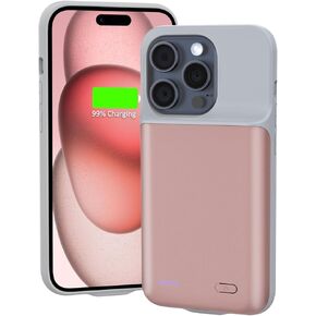 iPhone 15 Pro Battery Case, 7000mAh Portable Protective iPhone 15 Pro Charging Case, Smart Rechargeable External Battery Pack Phone Charger Case for iPhone 15 Pro, 6.1 inch, Pink