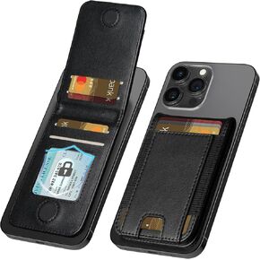 LOHASIC Designed for MagSafe Wallet, RFID Protection Magnetic Wallet 5 Card Holder with Stand, Vegan PU Leather Mens Phone Wallet for iPhone 15/14/ 13/12 Series, Not for iPhone 13/12 mini - Black