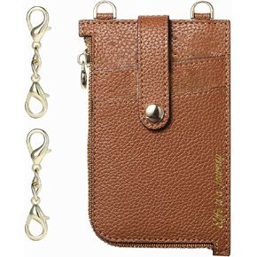 CCSmall Phone Wallet Card Holder with Detachable Crossbody Hanging Chain, RFID Blocking Sleeve PU Leather Zipper Handbag Purse Credit Cards Cash for iPhone/Moto/Samsung/XiaoMi KBL Brown