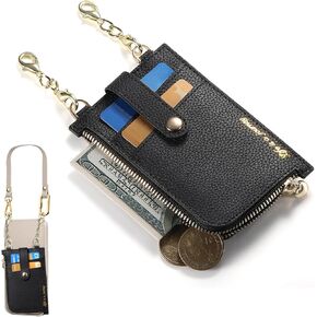 CCSmall Phone Wallet Card Holder with Detachable Crossbody Hanging Chain, RFID Blocking Sleeve PU Leather Zipper Handbag Purse Credit Cards Cash for iPhone/Moto/Samsung/XiaoMi KBL Brown