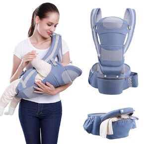 Fisca Baby Carrier Newborn to Toddler, Ergonomic Baby Carrier with Hip Seat for 0-48 Month Baby, 15-in-1 Ways to Carry Baby Hip Carrier with Back Pad Removable, All Seasons & All Position