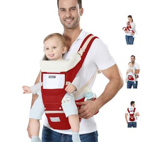 KIYUMI Baby Carrier with Hip Seat, 6- in-1 Baby Carrier Newborn to Toddler, Ergonomic M Position, Head Support and Breathable Mesh,Adjustable Removable Baby Sling Carrier (7-45 lbs), Grey