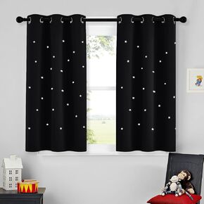 NICETOWN Star Blackout Kids Curtains 45 Inches Long, Grommet Top Space Decor Cute Nusery Curtains Room Darkening Glow in The Dark Curtains for Boys Bedroom Baby Room, Black, 1 Panel, 34W x 45L