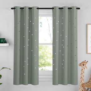 NICETOWN Blackout Kids Curtains for Girls Baby Nursery Room, Sparkling Twinkle Stars Bedroom Curtains with Starry Sky Theme Noise Reduce Windows Curtains for Child, 1 PC, 42 x 63, Sage Green
