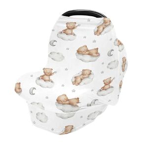 Car Seat Covers for Babies Breathable Breastfeeding Cover Stretchy & Soft Shopping Cart Cover Shower Gifts Seamless Pattern Teddy Bears on Clouds