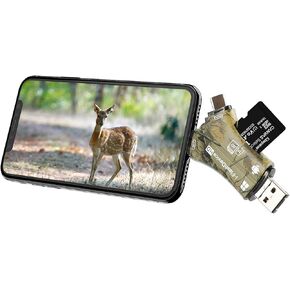Trail Camera Viewer SD Card Reader for iPhone iPad Mac & Android, 4 in 1 SD/Micro SD/TF Memory Card Reader Adapter to View Hunting Game Camera Photos or Videos on Smartphone