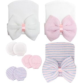 3 Pack Newborn Hats for Baby Girls Bow Infant Hat Cotton Cute Nursery Caps Newborn Beanie Baby Hats 0-3 Months