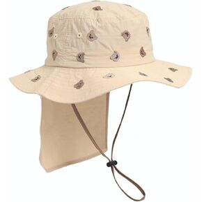 Toddler Sun Hat，Kids UPF50+ Adjustable Waterproof Bucket Hat Swim Summer Embroidery with Neck Flap for Girl Boy Ages 3~8T