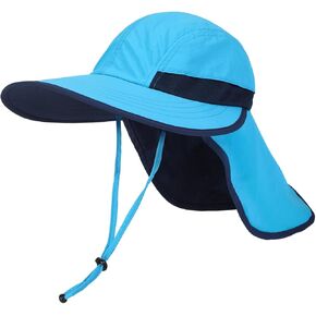 Toddler Kids Sun Hat with Neck Flap UV Protection Wide Brim Summer Beach Hat for Toddler Girls Boys 2-9 Years
