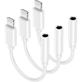 iPhone Headphone Adapter [Apple MFi Certified], 3 Pack Lightning to 3.5 mm Headphone Jack Aux Audio Cable Adapter Dongle Compatible with iPhone 14 13 12 11 Pro Max XS XR X 8 7 6, Support iOS 17 in Saudi Arabia