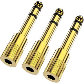 Gold Plated 1/4 to 3.5mm Adapter, 6.35mm (1/4 inch) Male to 3.5mm (1/8 inch) Female Stereo Audio Adapter for Aux Cable, Guitar Amplifier, Headphone - 3 Pack