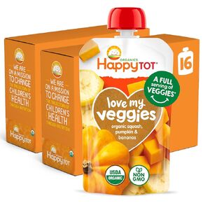 Happy Tot Organics Stage 4 Baby Food Pouches, Gluten Free, Vegan Snack, Love My Veggies, Fruit & Veggie Puree, Variety Pack, 4.22 Ounce (Pack of 16)