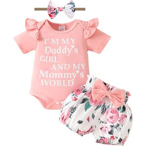 Newborn Girl Outfits Baby Girl Summer Clothes Ruffle Romper Pant with Headband Set Infant Bodysuits