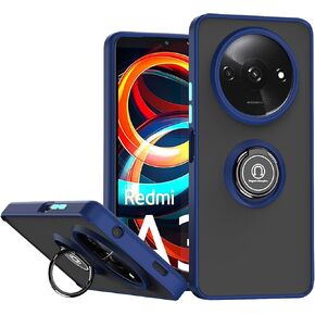 حافظة QUIETIP متوافقة مع هاتف Xiaomi Redmi A3 مع واقي شاشة، TPU + غطاء حامل حامل للهاتف مزود بحلقة مغناطيسية مقاومة للصدمات، أسود